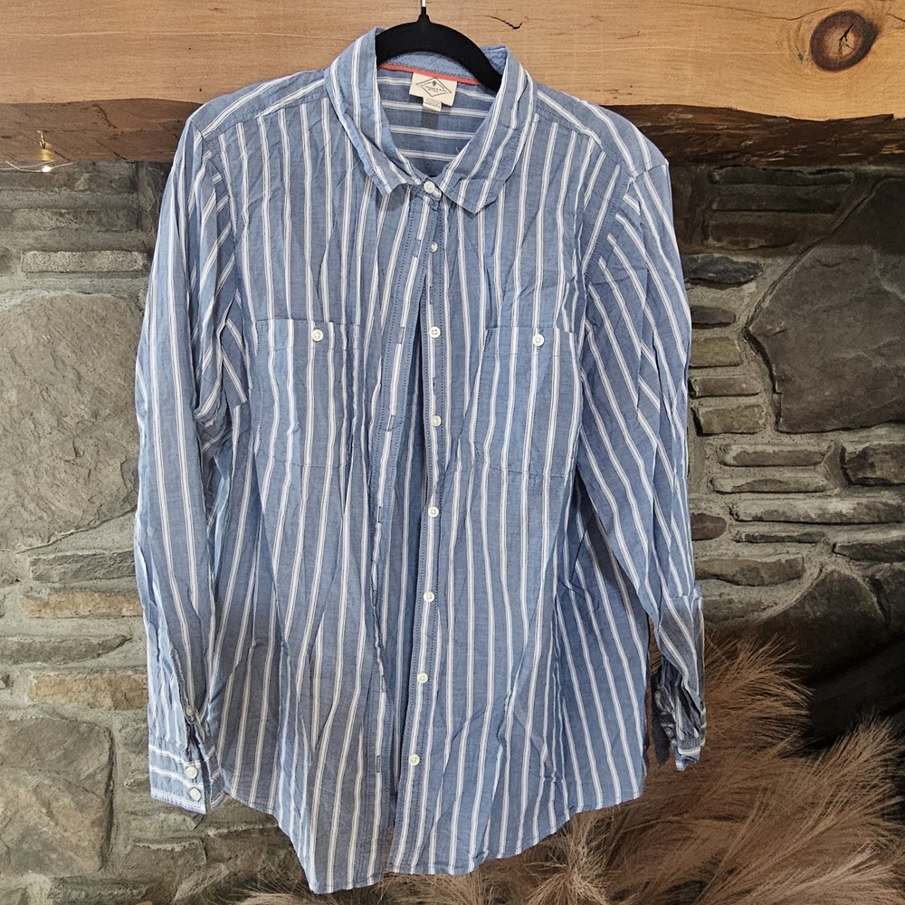 St. John's Bay Blue and White Striped Button-Down Shirt